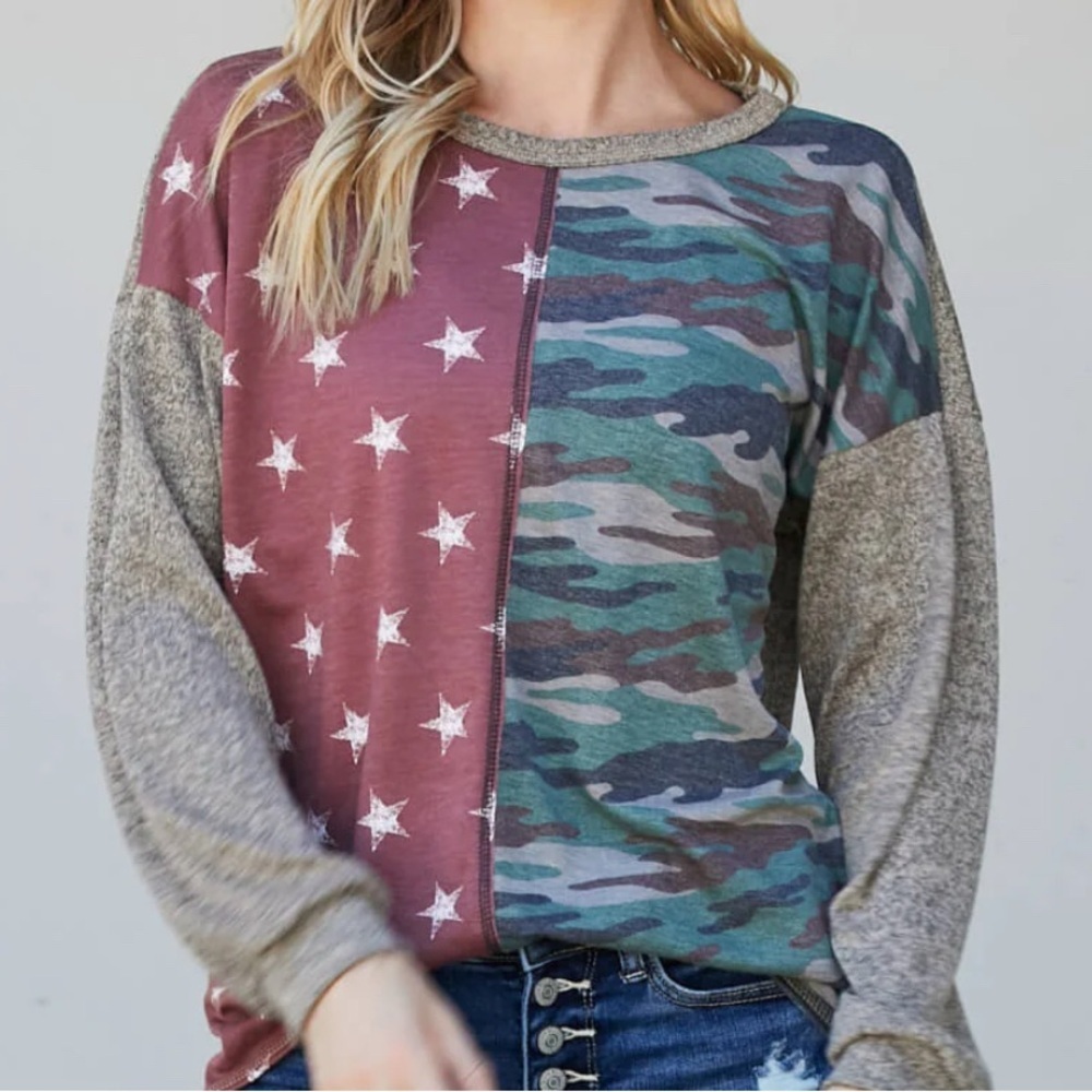 HEIMISH USA Star and Camo Patchwork Shirt